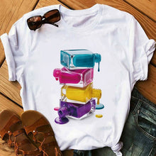 Load image into Gallery viewer, Perfumer Floral Stripe T Shirt Women Shirt Summer Shirt Lady Luxury Brand Streetwear T-shirt Tops Graphic Tees Women Kawaii