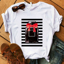 Load image into Gallery viewer, Perfumer Floral Stripe T Shirt Women Shirt Summer Shirt Lady Luxury Brand Streetwear T-shirt Tops Graphic Tees Women Kawaii