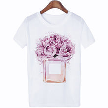 Load image into Gallery viewer, Perfumer Floral Stripe T Shirt Women Shirt Summer Shirt Lady Luxury Brand Streetwear T-shirt Tops Graphic Tees Women Kawaii
