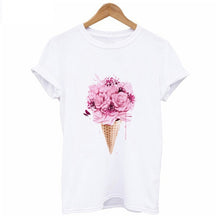 Load image into Gallery viewer, Perfumer Floral Stripe T Shirt Women Shirt Summer Shirt Lady Luxury Brand Streetwear T-shirt Tops Graphic Tees Women Kawaii