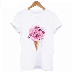 Perfumer Floral Stripe T Shirt Women Shirt Summer Shirt Lady Luxury Brand Streetwear T-shirt Tops Graphic Tees Women Kawaii