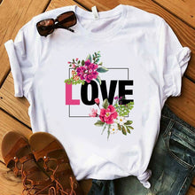 Load image into Gallery viewer, Perfumer Floral Stripe T Shirt Women Shirt Summer Shirt Lady Luxury Brand Streetwear T-shirt Tops Graphic Tees Women Kawaii