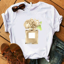 Load image into Gallery viewer, Perfumer Floral Stripe T Shirt Women Shirt Summer Shirt Lady Luxury Brand Streetwear T-shirt Tops Graphic Tees Women Kawaii