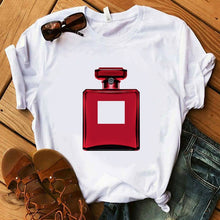 Load image into Gallery viewer, Perfumer Floral Stripe T Shirt Women Shirt Summer Shirt Lady Luxury Brand Streetwear T-shirt Tops Graphic Tees Women Kawaii