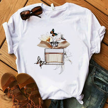 Load image into Gallery viewer, Perfumer Floral Stripe T Shirt Women Shirt Summer Shirt Lady Luxury Brand Streetwear T-shirt Tops Graphic Tees Women Kawaii