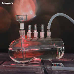 2017 new arrival horizontal big glass hookahs shisha with 3 release valves LED light chicha glass water pipes tube nargile