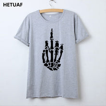 Load image into Gallery viewer, HETUAF Skeleton Gesture Graphic Tees Women Tshirt Skull Cool 2018 Hipster T Shirt Women Tops Punk Rock Funny Camisetas Mujer