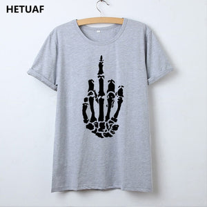 HETUAF Skeleton Gesture Graphic Tees Women Tshirt Skull Cool 2018 Hipster T Shirt Women Tops Punk Rock Funny Camisetas Mujer