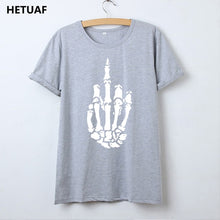 Load image into Gallery viewer, HETUAF Skeleton Gesture Graphic Tees Women Tshirt Skull Cool 2018 Hipster T Shirt Women Tops Punk Rock Funny Camisetas Mujer