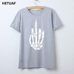 HETUAF Skeleton Gesture Graphic Tees Women Tshirt Skull Cool 2018 Hipster T Shirt Women Tops Punk Rock Funny Camisetas Mujer