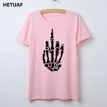 Load image into Gallery viewer, HETUAF Skeleton Gesture Graphic Tees Women Tshirt Skull Cool 2018 Hipster T Shirt Women Tops Punk Rock Funny Camisetas Mujer
