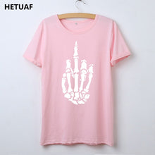 Load image into Gallery viewer, HETUAF Skeleton Gesture Graphic Tees Women Tshirt Skull Cool 2018 Hipster T Shirt Women Tops Punk Rock Funny Camisetas Mujer
