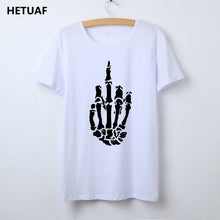 Load image into Gallery viewer, HETUAF Skeleton Gesture Graphic Tees Women Tshirt Skull Cool 2018 Hipster T Shirt Women Tops Punk Rock Funny Camisetas Mujer