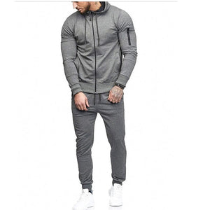 2018 Autumn New Men's High Street Hoodies Sweatpants Sets Male Solid Color Zipper Hooded Coat Jacket Sportswear Tracksuit Set