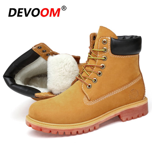 2018 Fashion Waterproof Mens Winter Boots New Nubuck Snow Shoes Men Genuine Leather Martins Ankle Boot Fur Army Boots Big Size