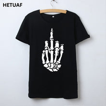 Load image into Gallery viewer, HETUAF Skeleton Gesture Graphic Tees Women Tshirt Skull Cool 2018 Hipster T Shirt Women Tops Punk Rock Funny Camisetas Mujer