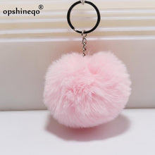 Load image into Gallery viewer, simple key chain Fur ball Pompon Keychain Pompom Artificial Rabbit Fur Animal Keychains For Woman Car Bag KeyRing 14 colors