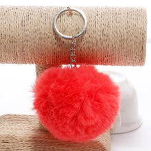 Load image into Gallery viewer, simple key chain Fur ball Pompon Keychain Pompom Artificial Rabbit Fur Animal Keychains For Woman Car Bag KeyRing 14 colors