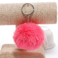 Load image into Gallery viewer, simple key chain Fur ball Pompon Keychain Pompom Artificial Rabbit Fur Animal Keychains For Woman Car Bag KeyRing 14 colors