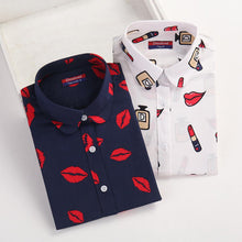 Load image into Gallery viewer, Dioufond White Navy Lips Print Women Blouses Long Sleeve Ladies Office Blouse Shirt  Casual Button Down Blusa 2017 Spring