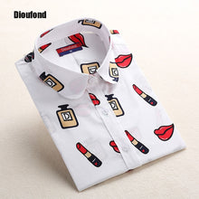 Load image into Gallery viewer, Dioufond White Navy Lips Print Women Blouses Long Sleeve Ladies Office Blouse Shirt  Casual Button Down Blusa 2017 Spring