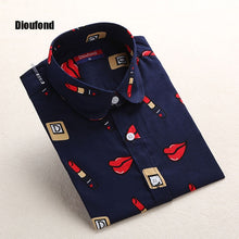 Load image into Gallery viewer, Dioufond White Navy Lips Print Women Blouses Long Sleeve Ladies Office Blouse Shirt  Casual Button Down Blusa 2017 Spring
