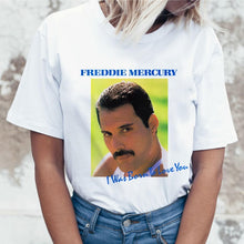 Load image into Gallery viewer, Freddie Mercury Queen Band T Shirt Women Harajuku Vintage Ullzang T-shirt Fashion Queen Tshirt 90s Graphic Rock Top Tees Female