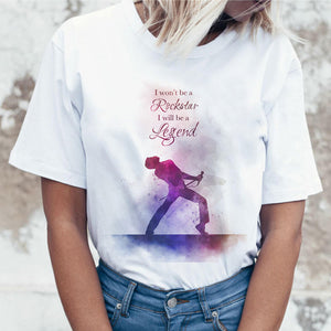 Freddie Mercury Queen Band T Shirt Women Harajuku Vintage Ullzang T-shirt Fashion Queen Tshirt 90s Graphic Rock Top Tees Female