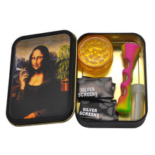 Load image into Gallery viewer, Smoking Set: 1x Metal Tobacco Box+1x Silicone Tobacco Pipe+1x Plastic Herb Grinder+5 Booklet Metal Filters+1x Glass Mouth Tips